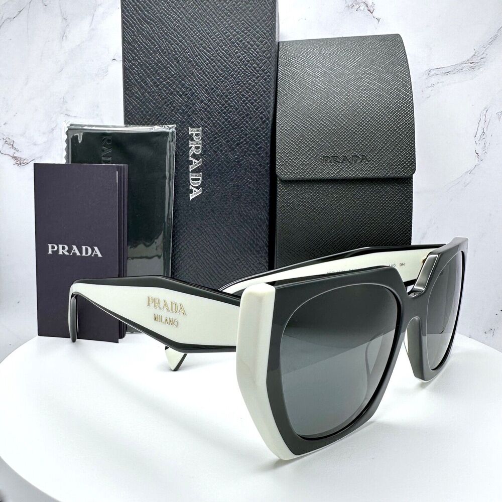 New Prada Sunglasses Womens Black White Symbole Logo Authentic Gold Logo Italy - Picture 16 of 16